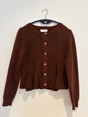 Women’s Brown Button-Front Ribbed Sweater Cardigan